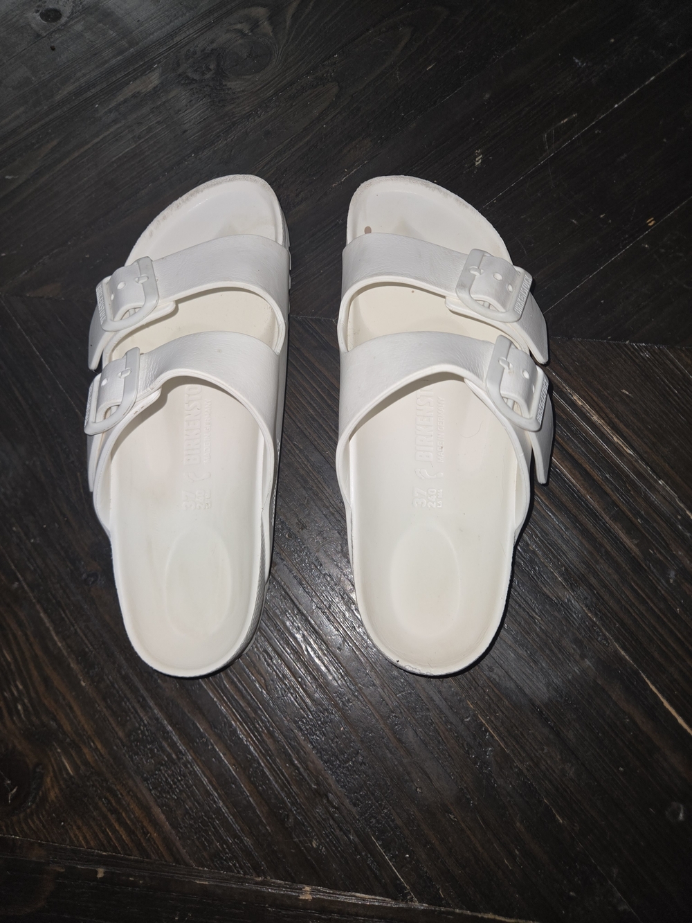 Classic Womenβs Double-Buckle Slide Sandals in White
